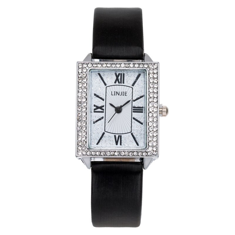 Dame quartz ur krystal firkantet ur ur kvinder armbånd ure kjole pu band kvinde ure romerske arabertal: Stil 4