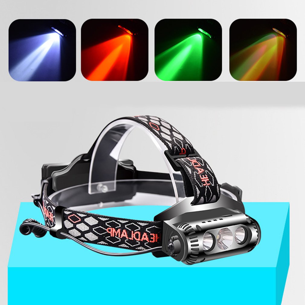 Rotating Strong Head Light White Red Green Three Light Source Multi-Function Usb Charging T6 Warning Headlights