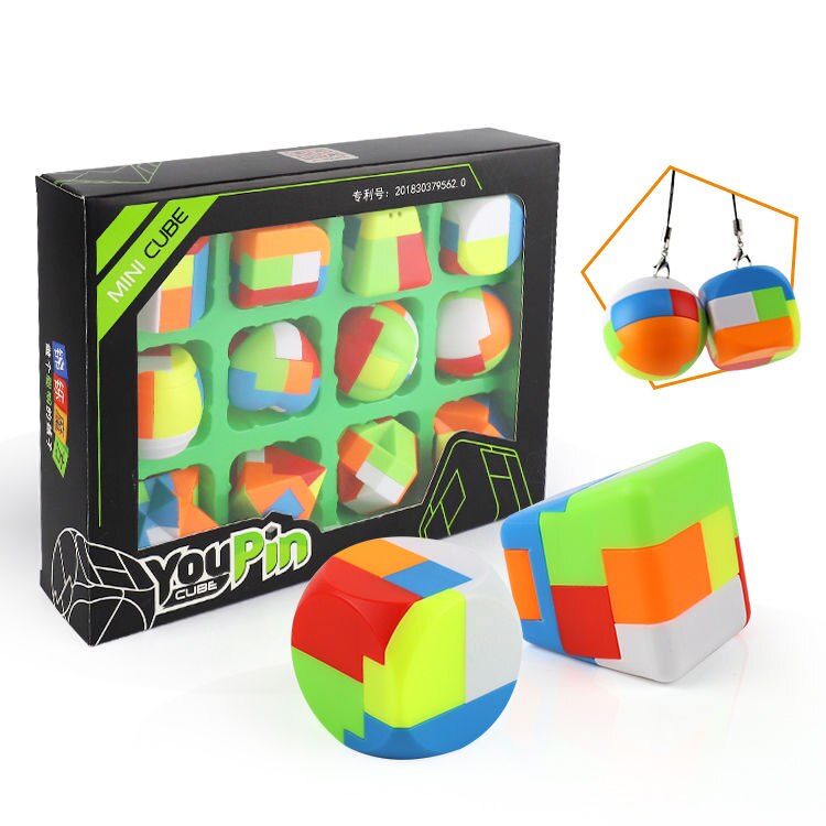 12pcs/set LUBAN Lock Cube IQ Develop Intelligence Brain Teaser Educational Toys 3D Puzzles Mini Key Chain: With Retail Package