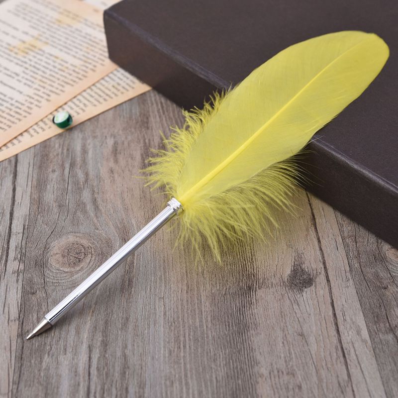 1pc Multicolour Feather Pens Guest Signing Business Ball Pen Paint By Number Pen Wedding Reception Quill AAA0361: Yellow