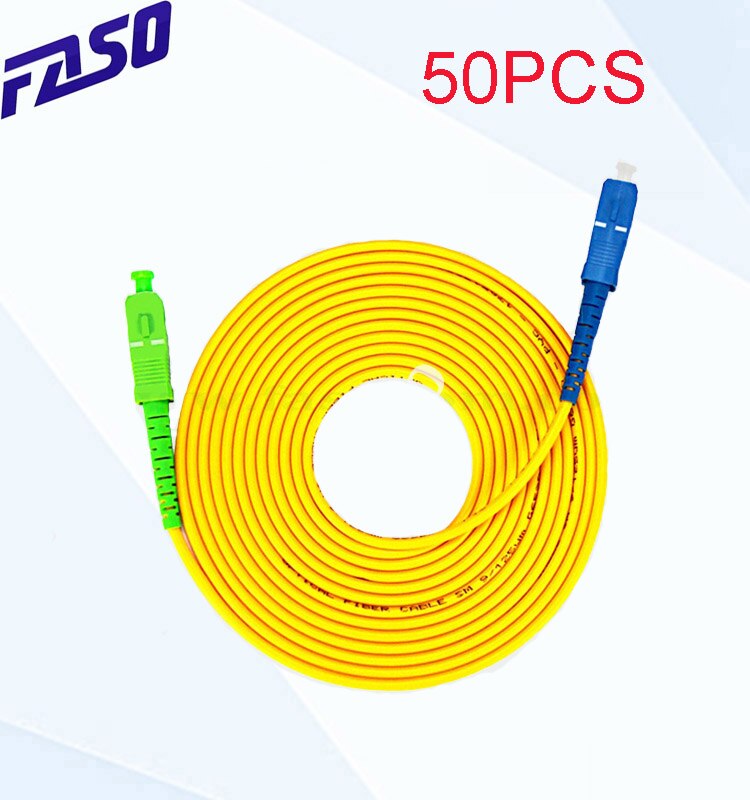 50Pcs Fiber Optic Patch Cord Sc Upc And Sc Apc Connecter Patch Cable Sx Core Single Mode Yellow Vest Jumper Sc Apc/Upc