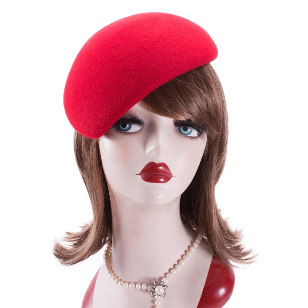 Lawliet-Sombrero de lana bloqueada con inclinación de fieltro para mujer, tocado para cóctel, sin recorte, Pillbox, Base de fieltro, A597: Red