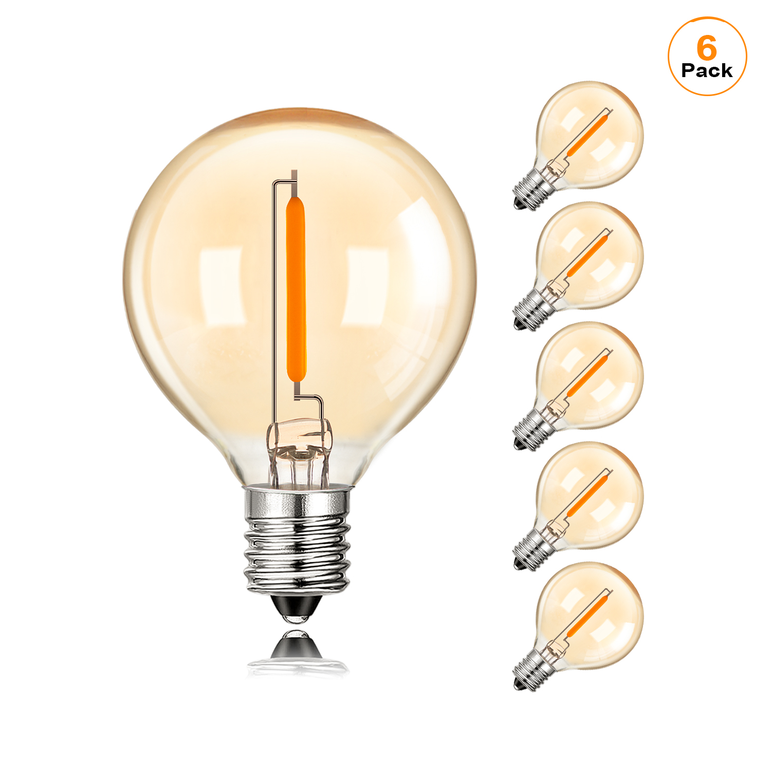 50Pcs G40 String Light Replacement Light Bulbs Gold Tint Glass E12 220V Base 1W Dimmable Outdoor Decor Globe LED Filament Bulb: Yellow / Blue