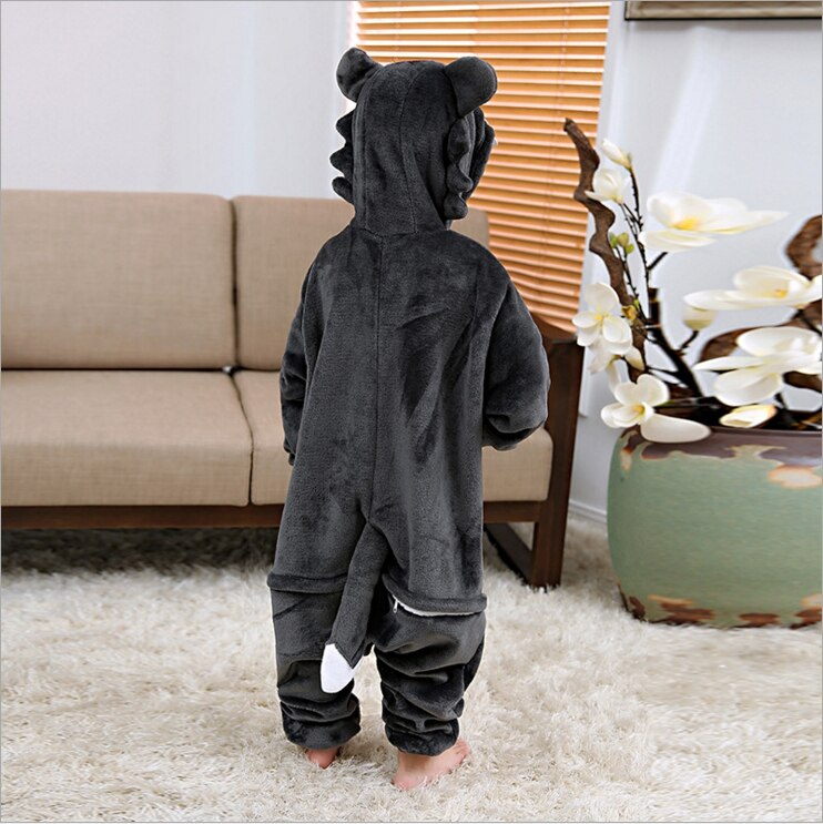 BIKIRUB Kinderen Pyjama Winter Hooded Nachtkleding Jongens Meisje Pyjama Set Kigurumi Leuke Timber Wolf Animal Kids Pyjama Flanellen Pijama