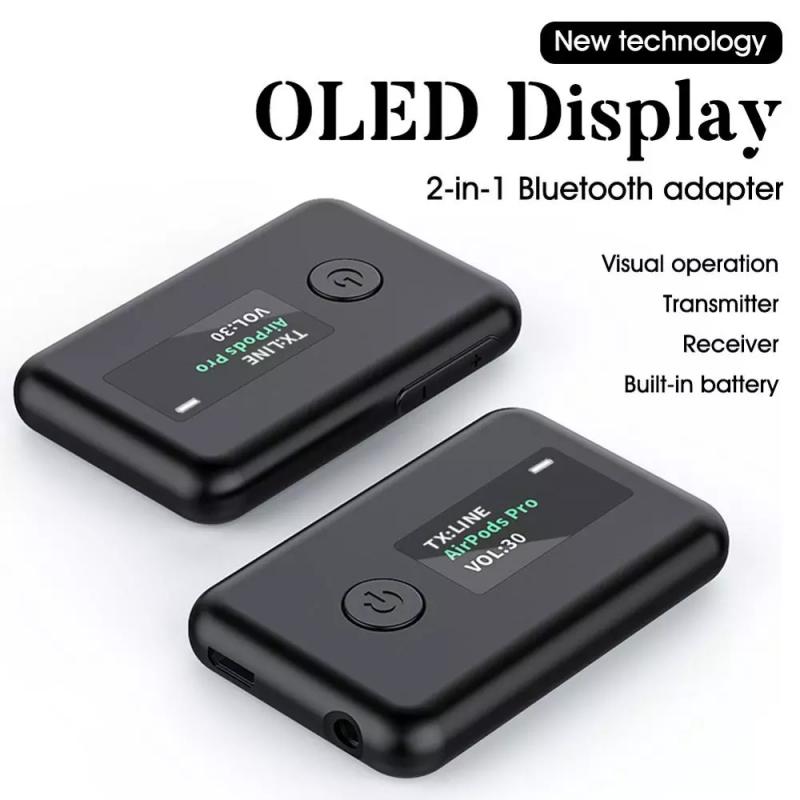 2-in-1 Bluetooth 5.0 Transmitter Receiver OLED Screen Bluetooth Adapter for TV/Car/Home Bluetooth Receiver Wireless Transmitter