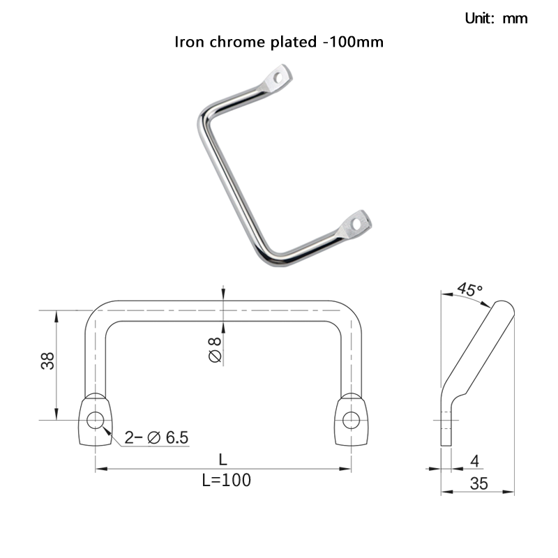 Stainless Steel or Iron Material Round Bar Bent Angle Side Mount Handle Commonly used for Industrial Equipment Handles: Champagne