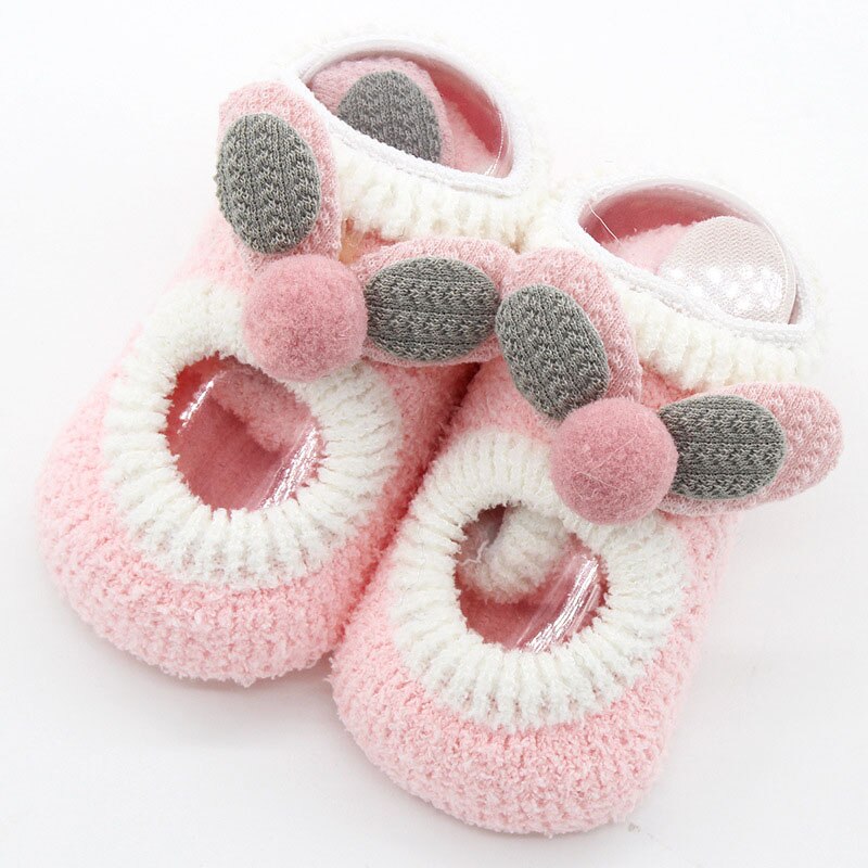 Doux dessin animé -né bébé chaussettes pour garçon fille corail velours bébé chaussettes hiver anti-dérapant tapis chaussettes infantile chaussettes