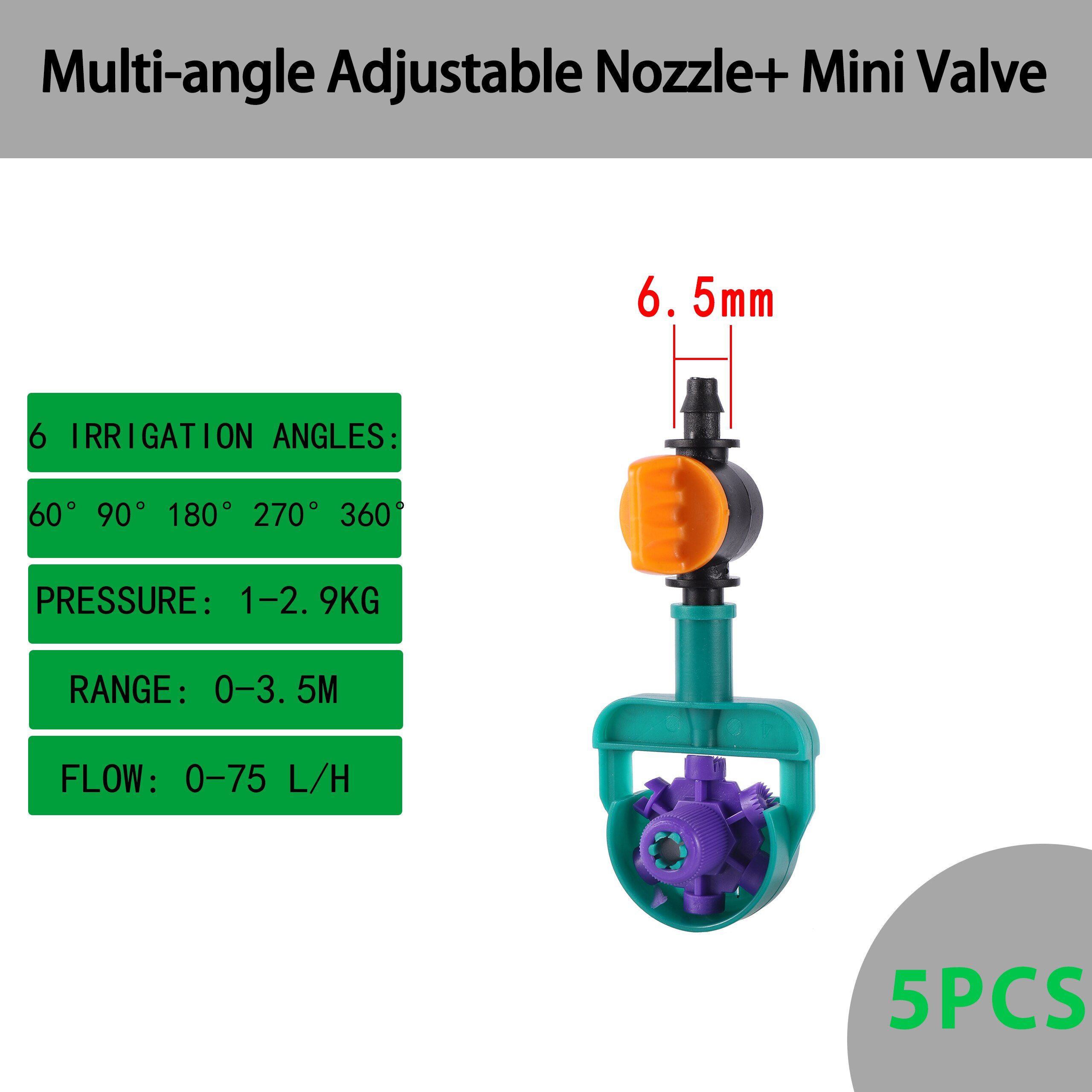 5PCS Garden Irrigation Pipe Fittings Home Garden Irrigation Multi-Angle Adjustable Sprinkler Greenhouse Agriculture Watering Kit: 8722
