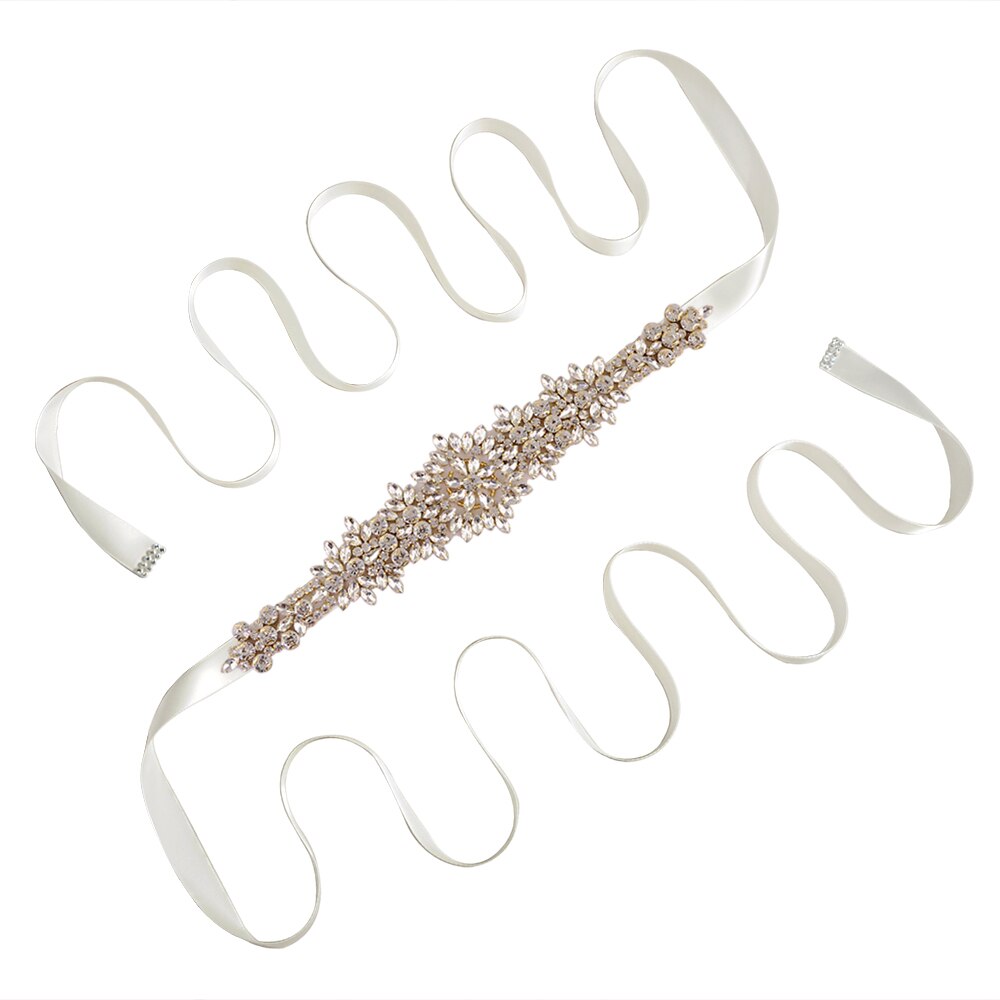 TRiXY S319-G Goldene Strass Gürtel Braut Gürtel Schärpen Bänder Hochzeit Gürtel Schärpen funkelnd Braut Gürtel Brautjungfern Kleider Gürtel: aus Weiß