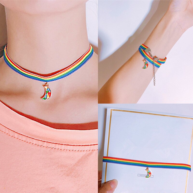 Nylon Regenbogen Strap Armband Regenbogen Armband Paare Armband LGBT Stolz Armbänder für Frauen: Moon