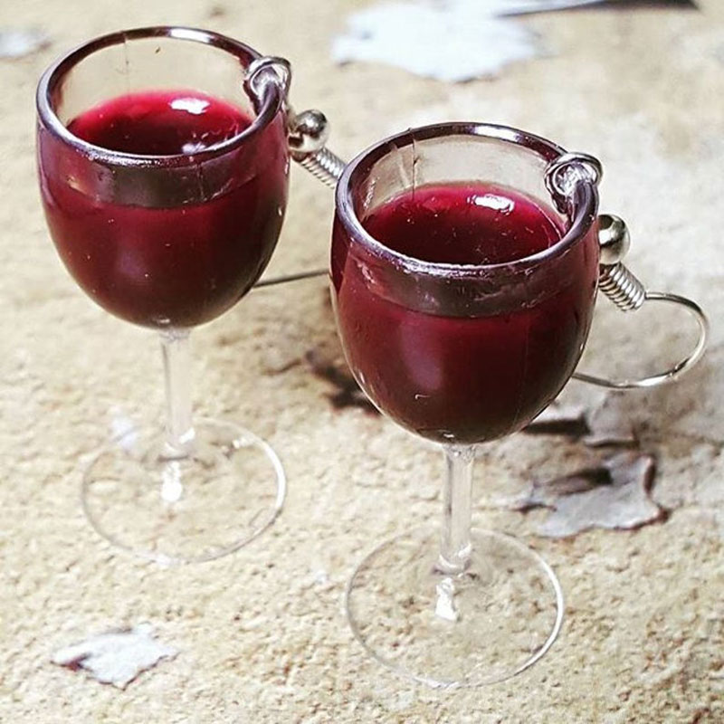 Pendientes de copa de vino tinto para mujer, colgantes con personalidad a la , aretes de tuerca de Goblets de vino tinto, de joyería: Red Wine Glass