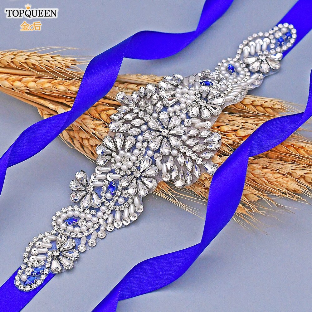 Topqueen  s487 brudbälten för klänningar diamantbälte formella klänningar för kvinnor afton gravidklänning strass bälten blå