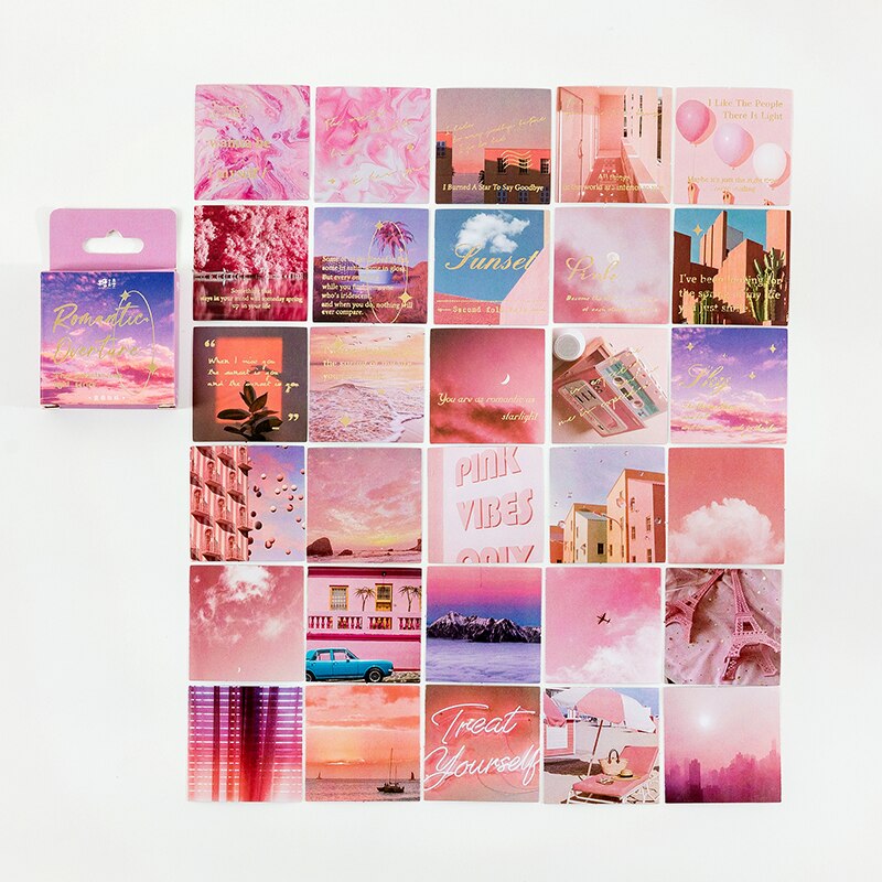 Pegatinas de paisaje romántico en caja, álbum de recortes, papelería creativa, Collage, diario de basura, pegatinas de decoración artística, 45 unids/lote: A