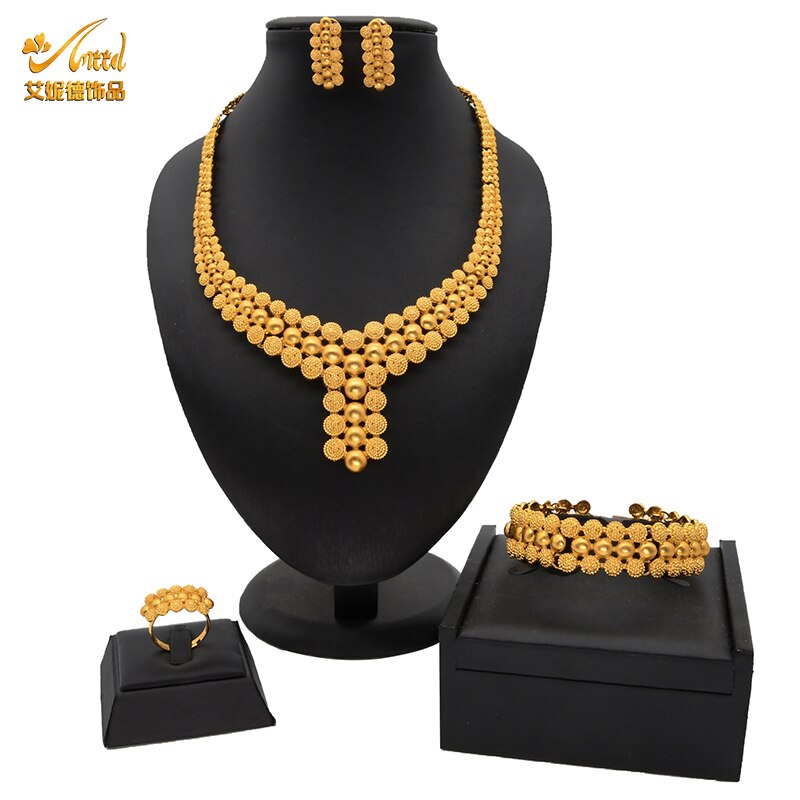 Sieraden Set Ringen Sieraden Vergulde Mode Jewelries Vrouwen Bridal Wedding Dubai Afrikaanse Chokers Ketting Oorbellen