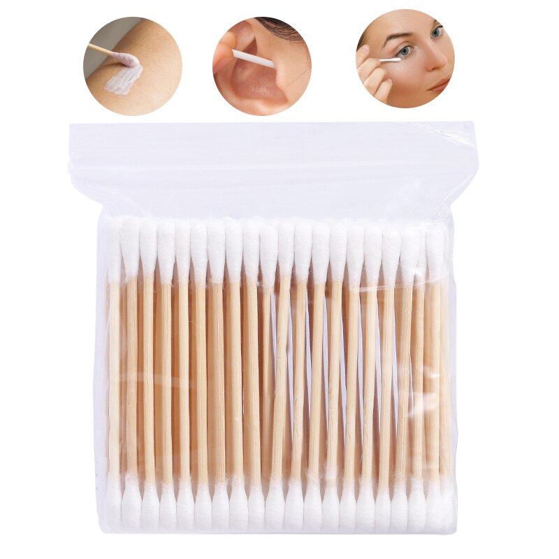 1Pack Disposable Cotton Swab for Nose Ears Face Lip Cleaning Wood Sticks Buds Cotton Swab Double-ended Swab Makeup Remover