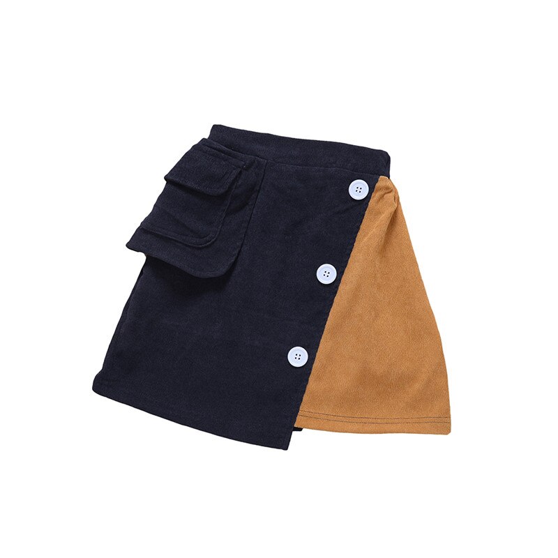 2-7y efterår vinter børn pige fløjls nederdele patchwork lommeknapper a line kort nederdel outfit