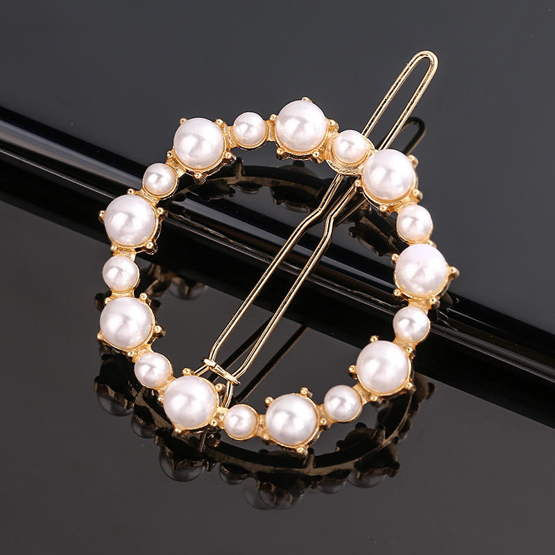 Horquilla de aleación geométrica de pentagrama de perlas de arco de para niña, Clip para el cabello minimalista, accesorios para el cabello con forma de corazón de diamante: Verde militar