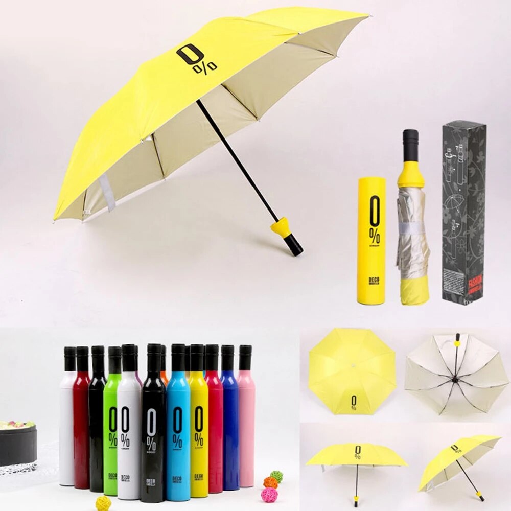 Paraguas para botella de vino para hombre y mujer, sombrilla portátil plegable, automática, resistente al viento, UV, para lluvia y sol, creativos
