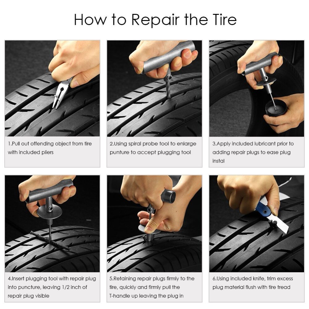 Tire Repair Kit Car Van Motorcycle Bike Tire Repair Tools Emergency Heavy Duty Tubeless Tire Puncture Repair Kit