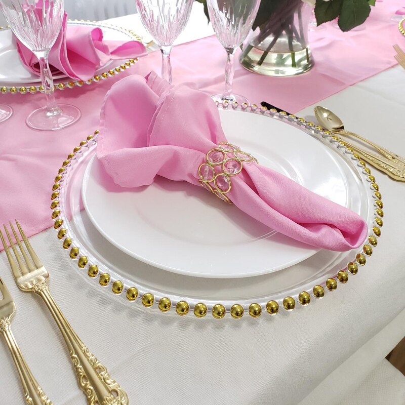 1PC Klar Ladegerät Platte mit Gold Perlen Rand Acryl Kunststoff Dekorative Service Platten Abendessen Serviert Hochzeit Weihnachten Party Dekore
