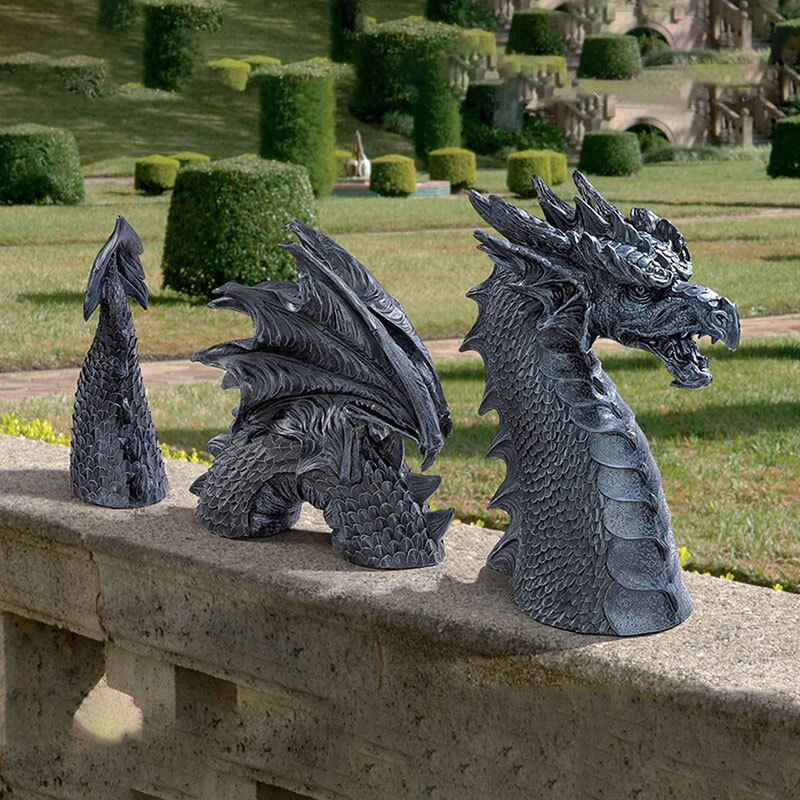 Statue de jardin en forme de Dragon 3 pièces/ensemble, ornements de cour extérieure à faire soi-même