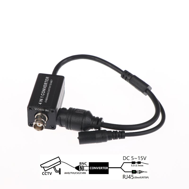 AHD/TVI/CVI/CVBS 4-in-1-Signalwandler RJ45-Ausgang BNC-Eingang DC 5-15 V H.265 RTSP-Adapter für Überwachungskamerasystem