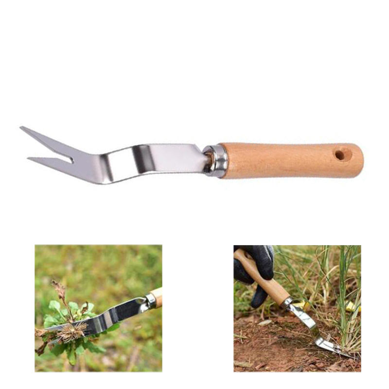 Acier inoxydable manuel désherbeur fourche manche en bois jardin repiquage creuser sol meuble désherbage outil jardin outils à main