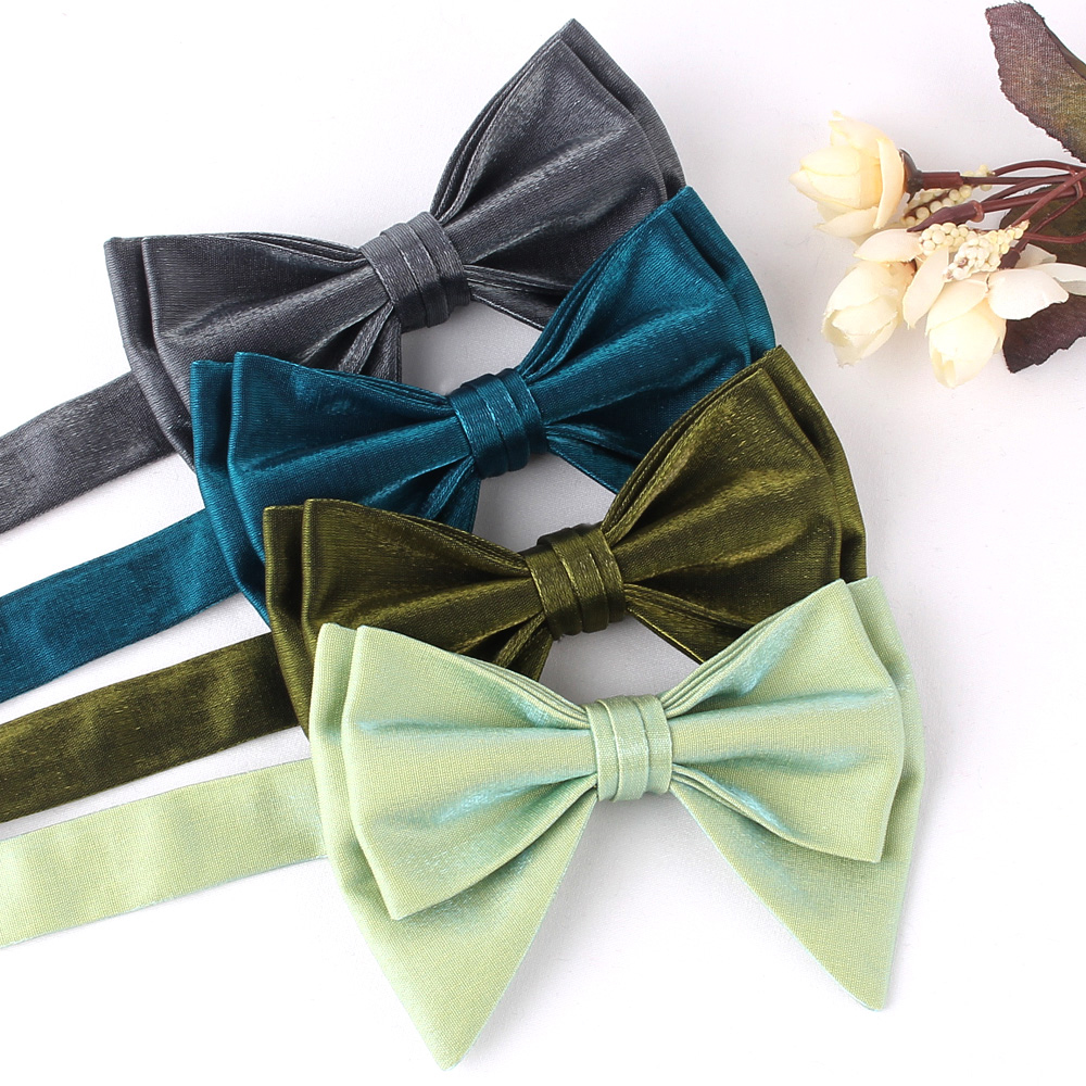 Pajaritas de tela brillante para hombre, pajarita Formal de Color sólido, estilo preatado, talla grande, de boda,