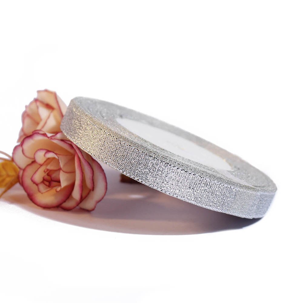 Handmade Silver Metallic Ribbon 25 Yards Ribbon For Bow Craft Wedding Party DIY Decoration packaging accessories: 12mm 25Y Silver