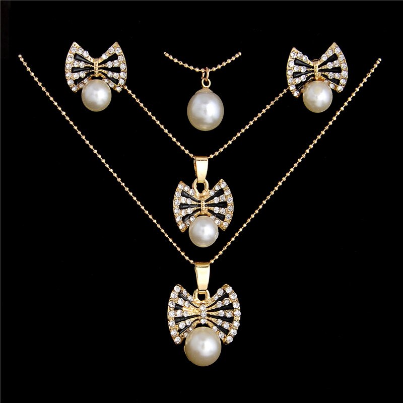 Ensemble de bijoux de perles en Imitation pour femmes, , perles autrichiennes, en strass, boucles d'oreilles, collier multicouche: F384