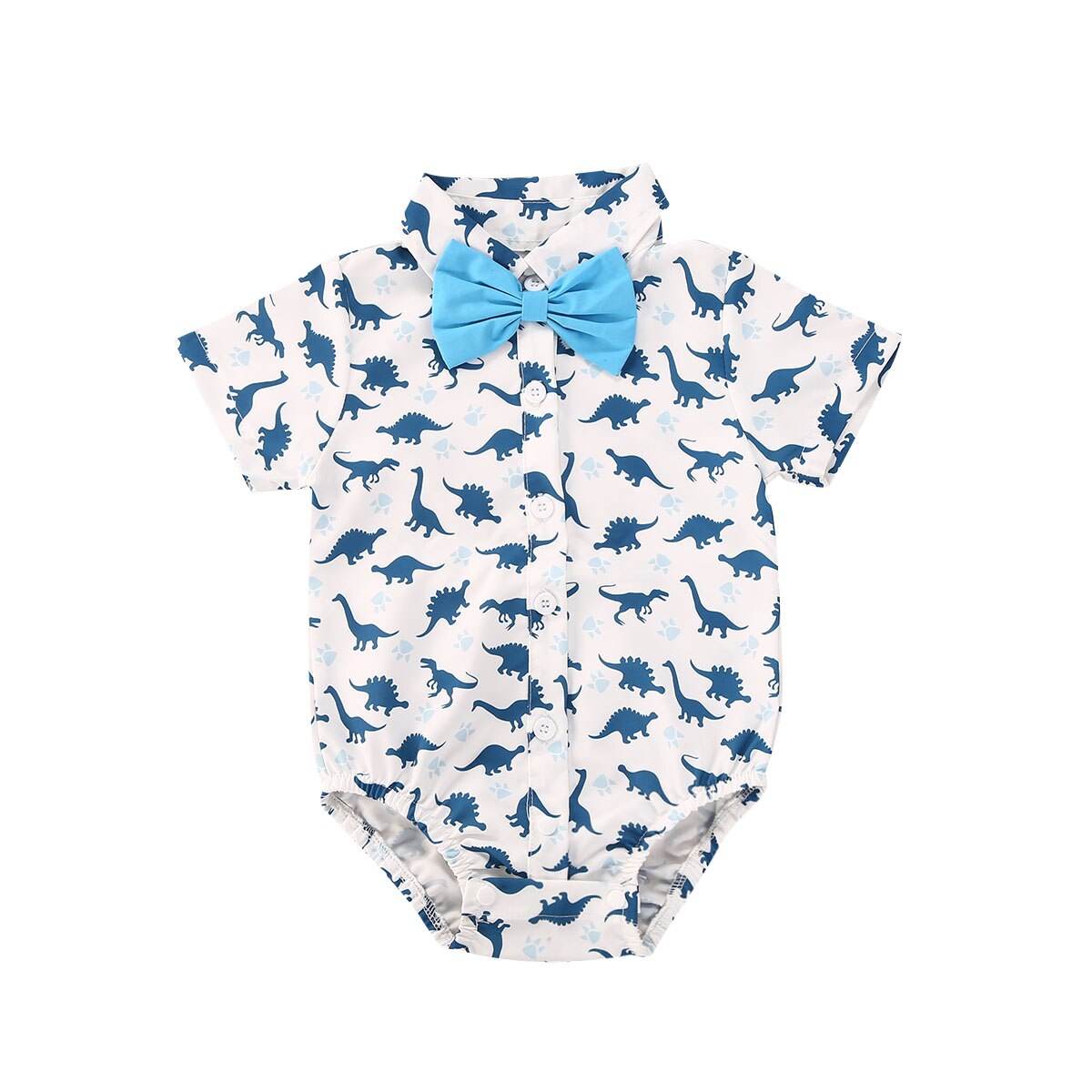 0-18M Nieuw Zomer Gentleman Kinderen Jongens Body 4 Kleuren Boog Korte Mouw Print Enkele Breasted Jumpsuits: B / 18m
