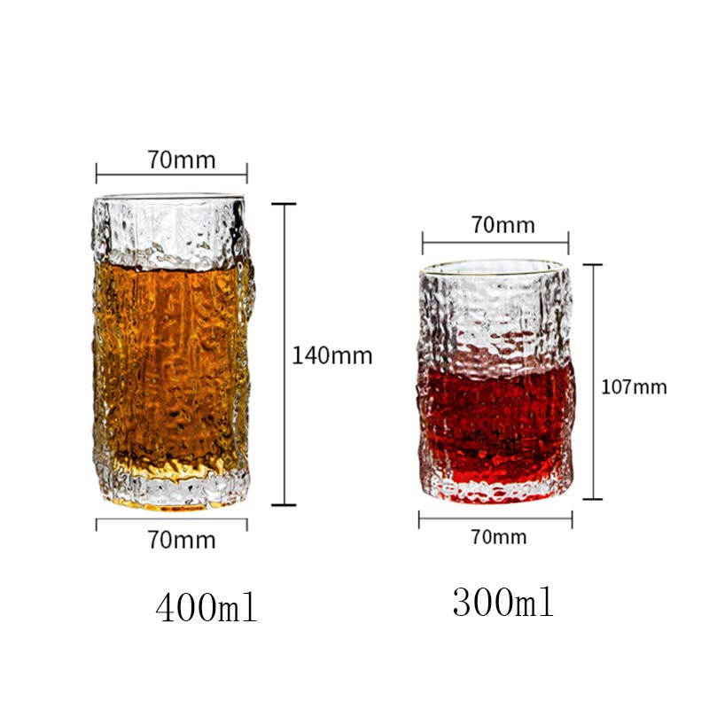 2Pcs Japanese Wine Glass Bark Pattern Beer Glass Vodka Whisky Cup Home Transparent Milk Juice Coffee Glass Cup