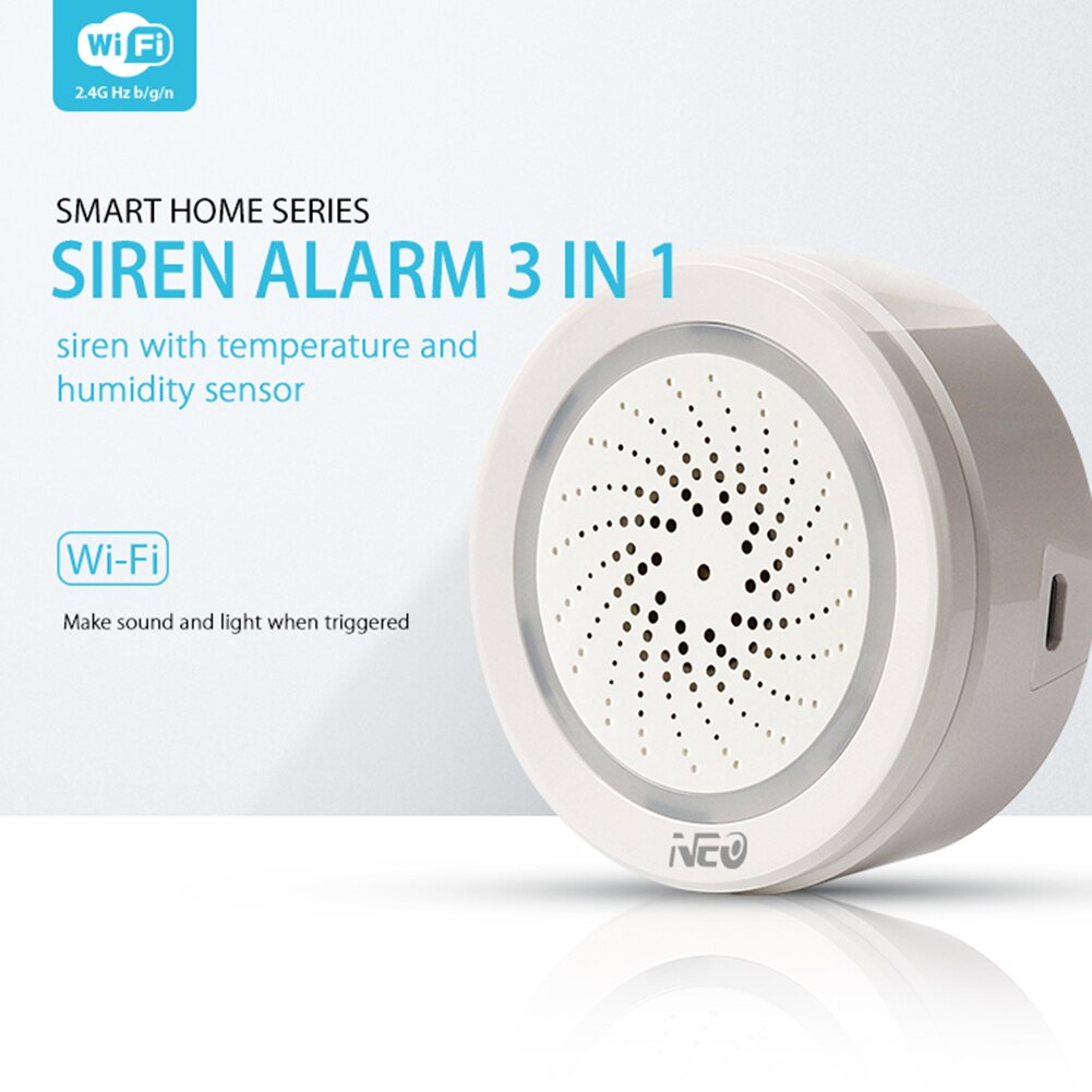 Smart Home 3 in 1 WiFi Siren Alarm with Temperature Humidity Sensor App Voice Control Humidity Sensor Tuya Life Alexa IFTTT
