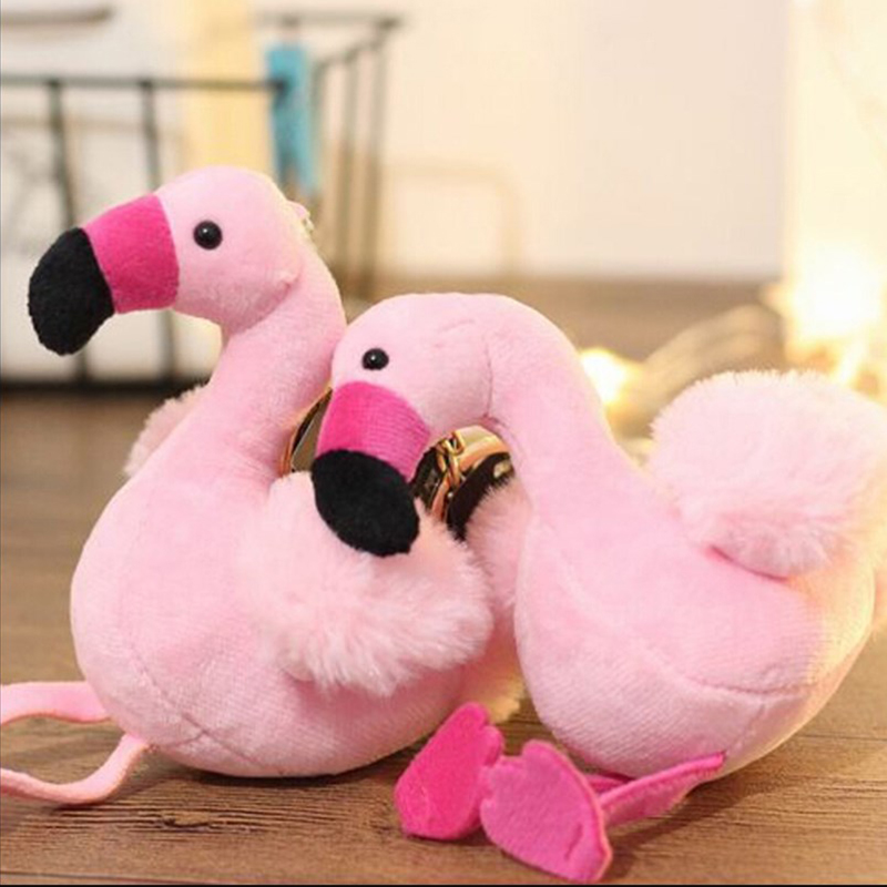Precioso flamenco de peluche de juguete llavero anillo colgante juguete suave llavero mochila Decoración
