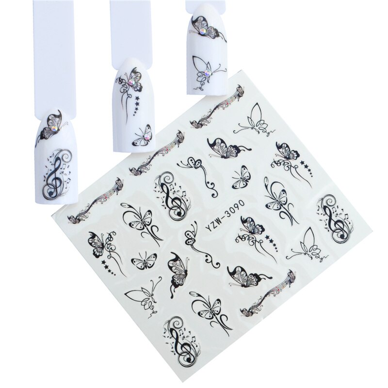 WUF 12 pièces autocollant pour ongles fleur filigrane curseur définit coloré vernis décalcomanies enveloppes pour manucure Nail Art accessoire: YZW-3090