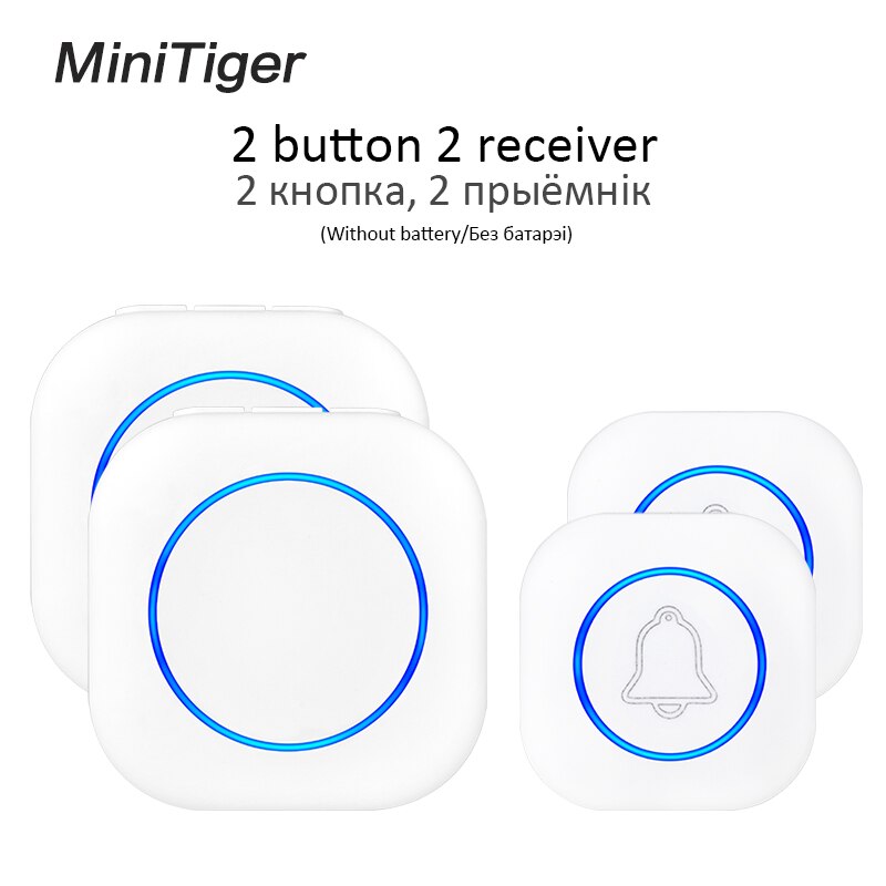 Minitiger Wireless Doorbell Welcome bell Intelligent Home Door bell Alarm Smart Doorbell doorbell ring Waterproof Button: 2 button 2 receiver