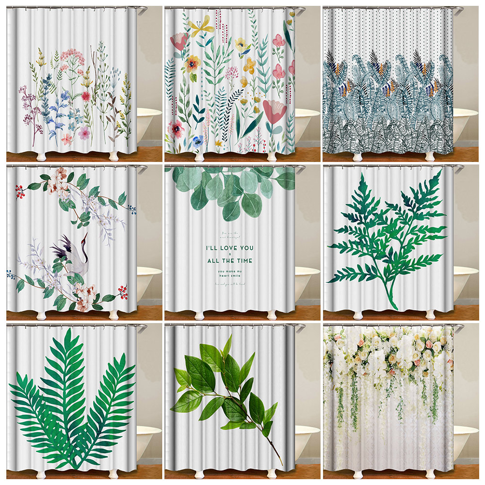 Douchegordijn Bad Gordijn Badkamer Benodigdheden Bloemen Bomen Print Verduisterende Gordijnen Waterdicht Meeldauw-Proof Badkamer Gordijn