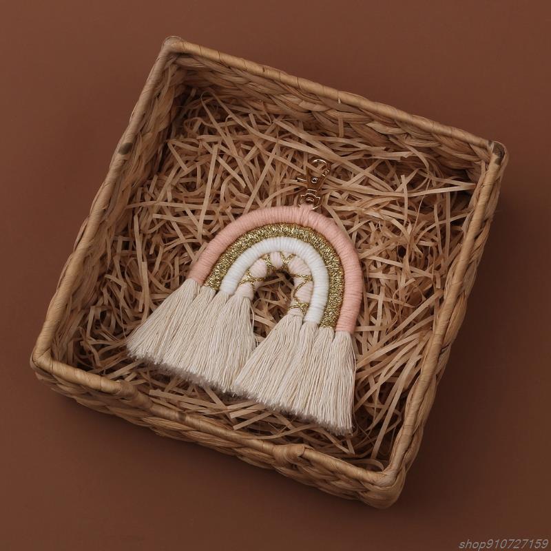 Regenbogen-schlüsselanhänger für damen, boho-stil, handgefertigt, schlüsselring, makramee-taschenanhänger, autoanhänger, schmuck,  ar06 22