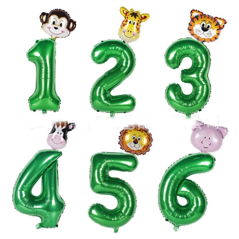 Kids Birthday Party Decor Animal Number Balloons Giant 30" Foil Number Balloons