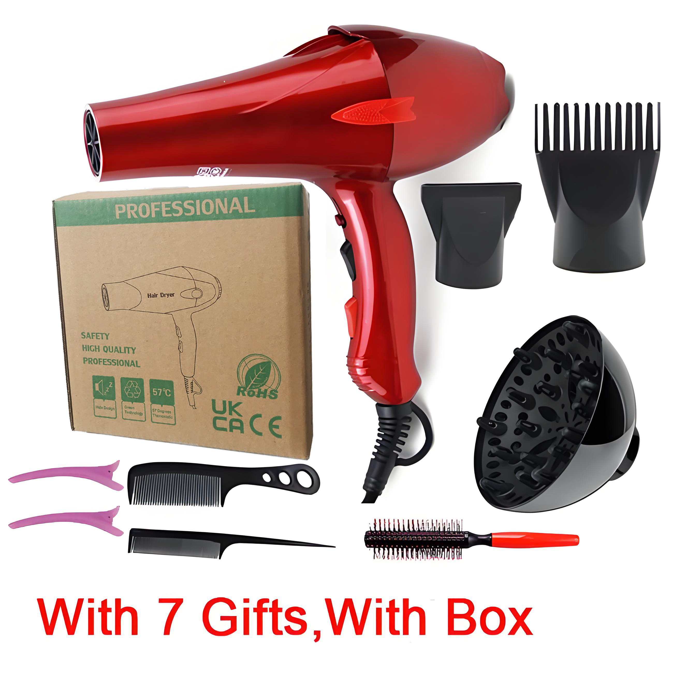 Voor kapper en kapsalon 3 meter lange draad EU Plug Real 2200 w power professionele föhn salon Föhn haardroger: plum / Verenigd Koninkrijk