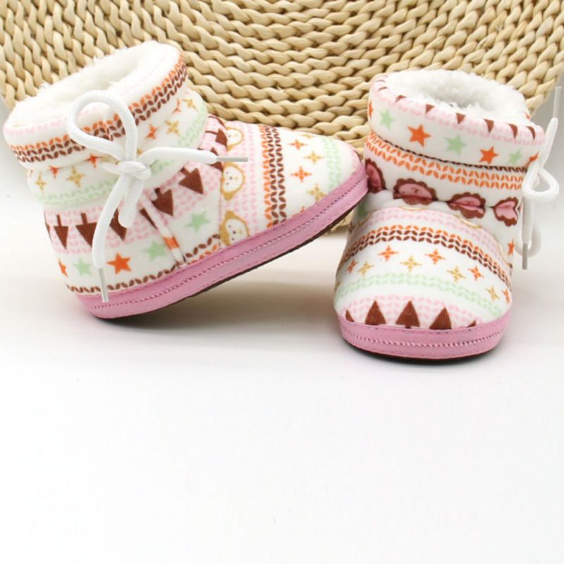 Lente Warm Baby Laarzen Schoenen Baby Retro Printing Schoenen Schattige Zachte Katoen Gevoerde Kind Baby Jongens Meisjes Zachte Laarzen 6 -12M