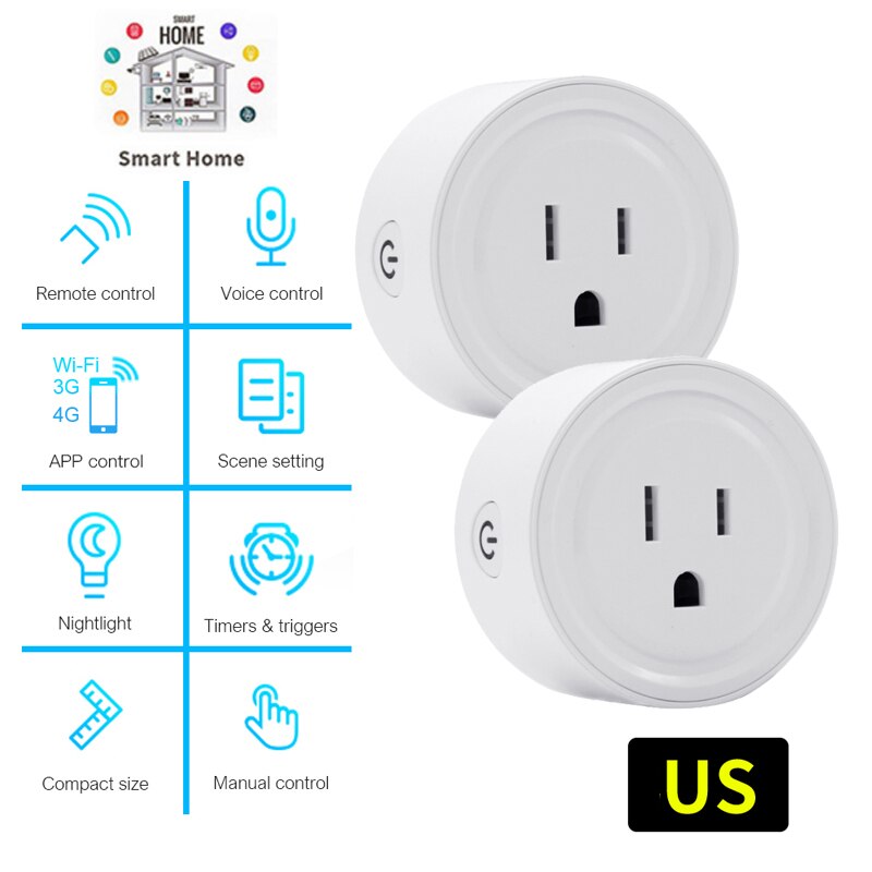 WiFi Smart Home Wireless Plug US 90-250V Adaptor Remote Voice Control Power Monitor Outlet Timer Socket For Alexa Google Home