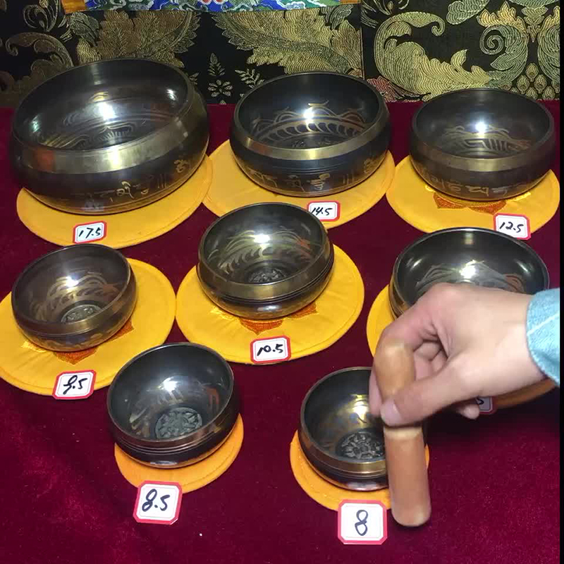 Nepal grandes cuencos tibetanos Manual tocando artesanía de Metal de Buda, religioso loza Bol Tibetain Luneaire Chantant de meditación