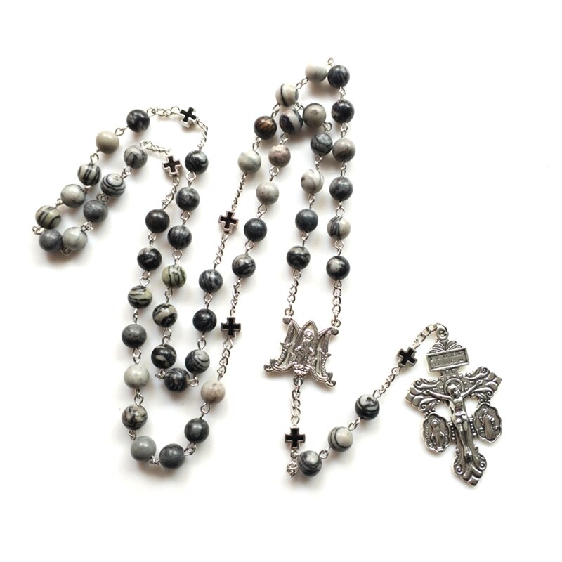 10mm Rosary Beads Luminous Necklace Jesus Crucifix Cross Pendant Necklaces Glow in Dark Religious Jewelry for Men Women: 9