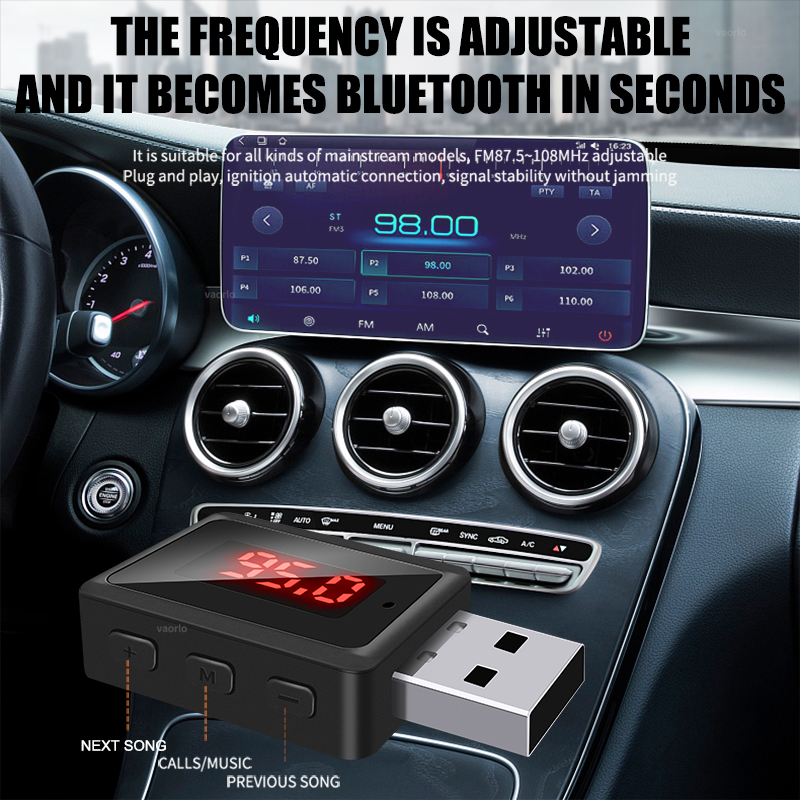 Auto Bluetooth 5.3 Fm-zender USB Draadloze Audio Adapter Handsfree Bellen Met MICROFOON HIFI Stereo Voor Auto FM Radio