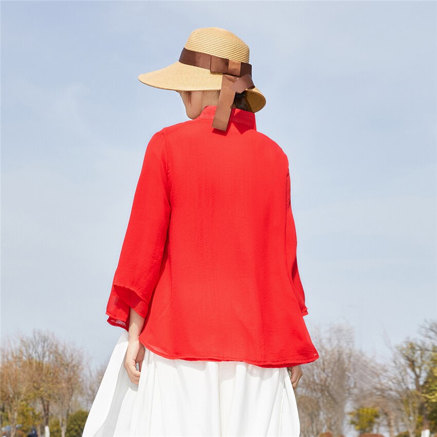 Ropa de estilo chino tradicional para mujer, Top con cuello alto, Color sólido, lino, algodón, Hanfu moderno, primavera y otoño, 2022