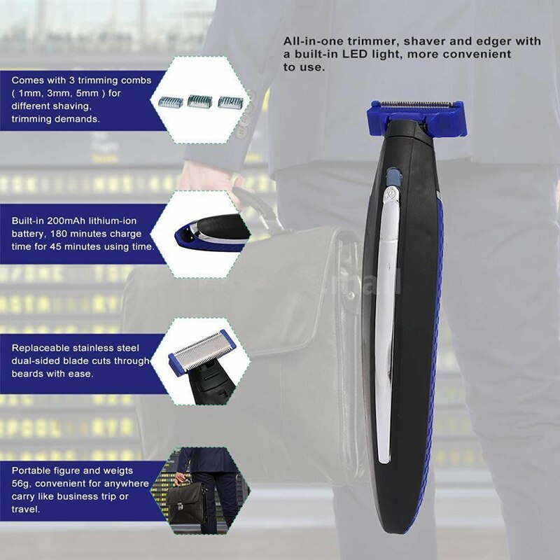 Men's Shaver Micro Rechargeable Beard Mustache Trimmer Razor Shaver Edges Head With 3PCS Combs