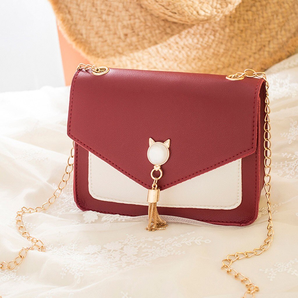 Umhängetaschen Für Frauen Abdeckung Quaste Schulter Kleine Quadratische Tasche Bote Katze praktisch Taschen Damen Handtaschen # LR2