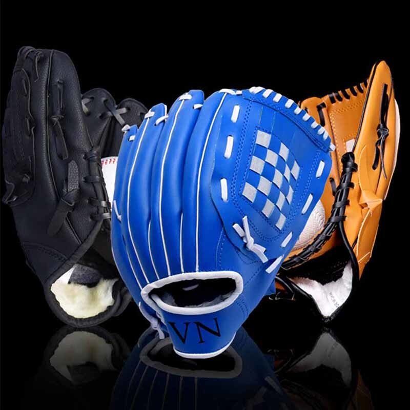 Outdoor Sports PVC Waterproof Baseball Gloves Thickened Breathable Child Teenager Adult Training Softball Pitcher Catch Training: Blue / 10.5 inches