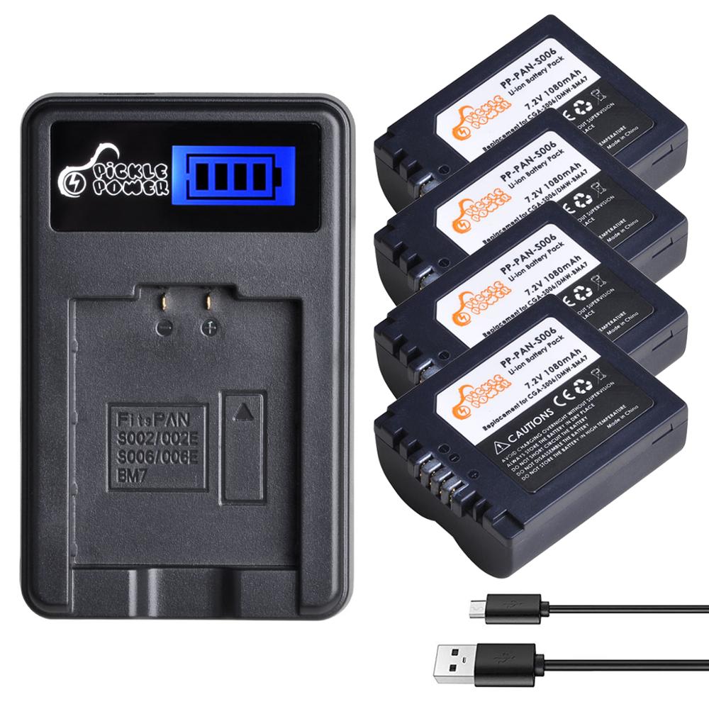 Batterie CGA-S006E et batterie CGA-S006 LCD Kit chargeur USB pour Panasonic Lumix DMC-FZ7 FZ8 FZ18 FZ28 FZ30 FZ35 FZ38 fz50.: Charger and 4Battery